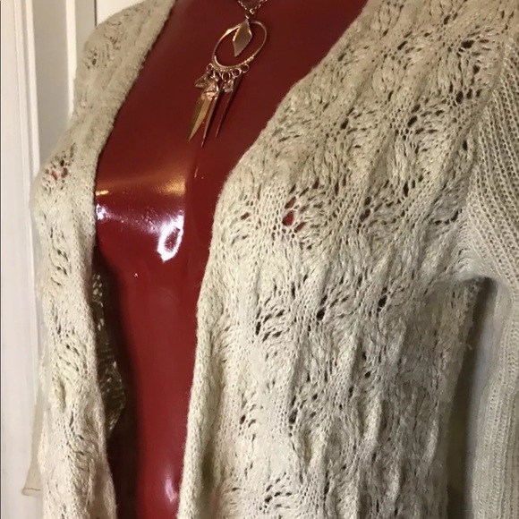 Asymmetrical CROCHET Knit Top Blouse Sweater Tunic OATMEAL by Sonoma  SZ MEDIUM - Picture 5 of 9